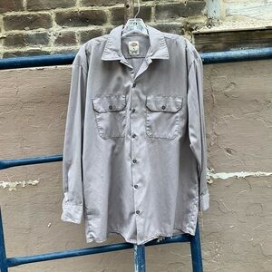 DICKIES Men’s Long Sleeve Workwear Shirt Tan Button Front 2 Front Pocket Large